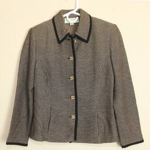 St. John Collection Womens Blazer Jacket Tan Black Gold Buttons Suede Size 4 XS